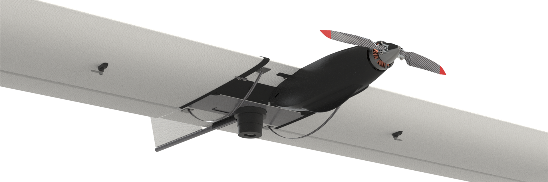 Photogammetrie UAV Drohne ansicht von unten sichtbar ist der Sensor zur Geländeerfassung